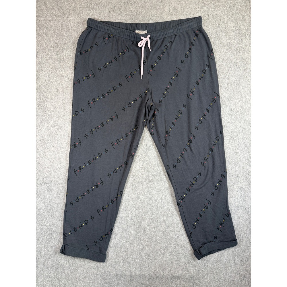 Friends Women Pajama Pants XL Heather Gray Logo Print Loungewear Sleepwear